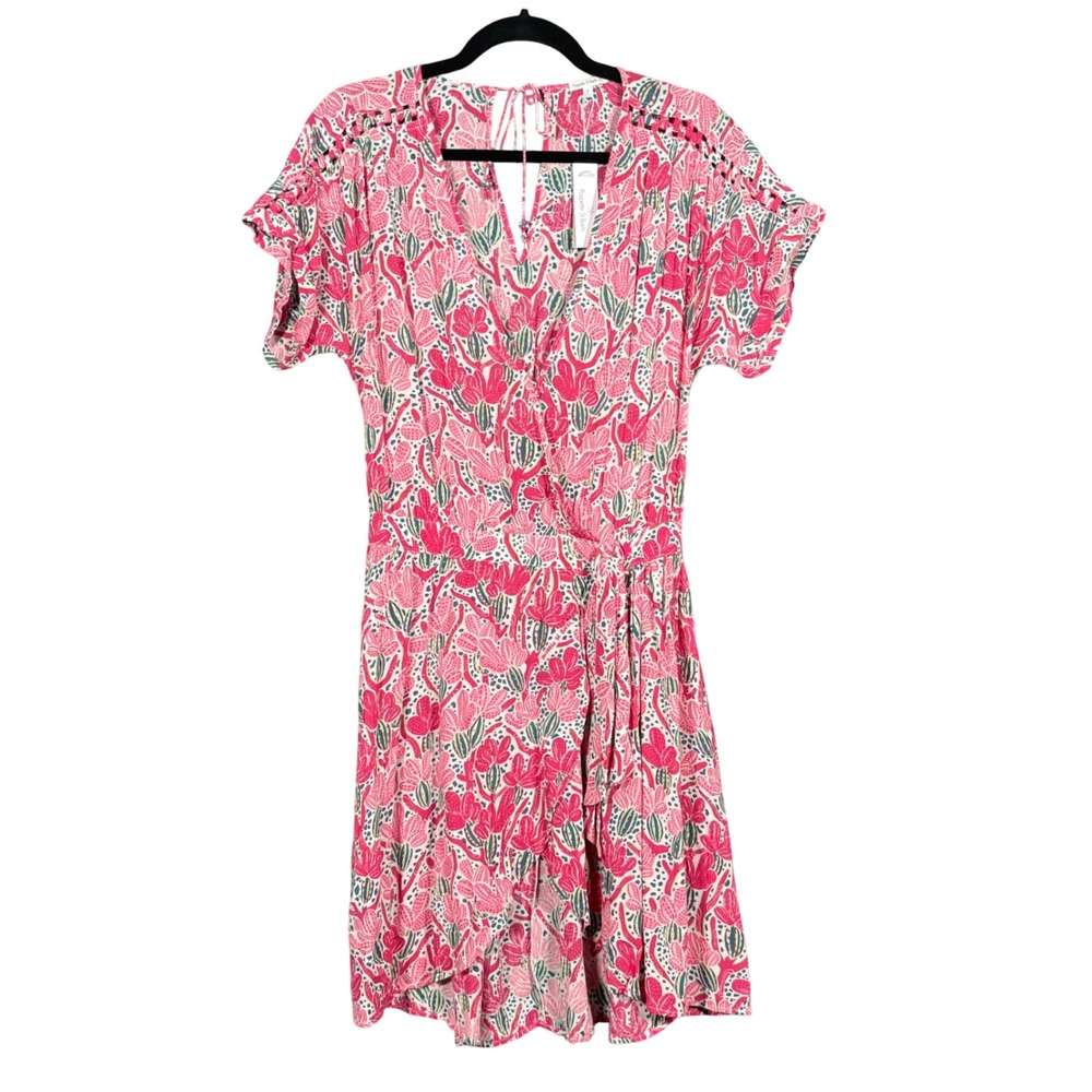 Poupette St Barth Becky Mini Dress Pink Kaktus Viscose Crinkle Womens Medium